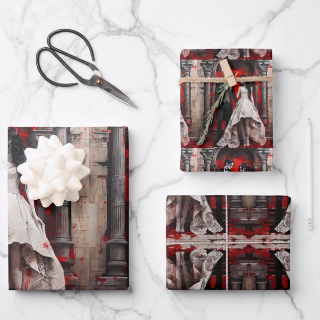 Feuille De Papier Cadeau Goth Wedding Couple (Recto)