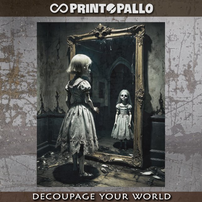Feuille De Papier Cadeau Gothic ghost doll in a cursed mirror - Decoupage  (Créateur téléchargé)