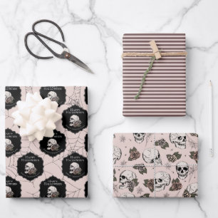 Feuille De Papier Cadeau Gothique Blush Pull rose et Stripes Halloween