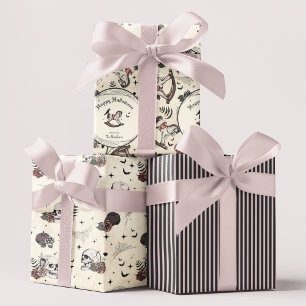 Feuille De Papier Cadeau Gothique Crâne rose Roses Citrouille fille Hallowe