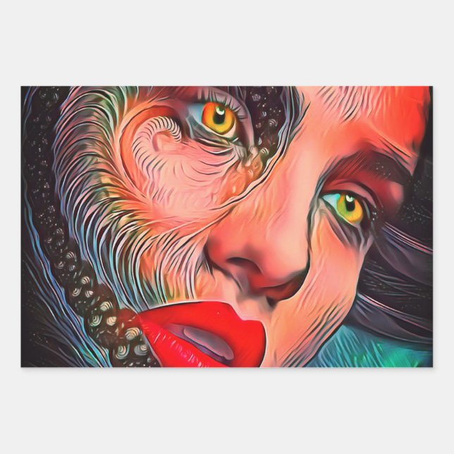 Feuille De Papier Cadeau Gothique Face Jaune Yellow Eyes Lèvres rouges (Devant 3)