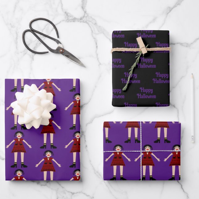 Feuille De Papier Cadeau Gothique Halloween Vampire Lady Custom (Recto)