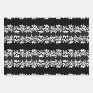 Feuille De Papier Cadeau Gothique : rose, dentelle et crâne