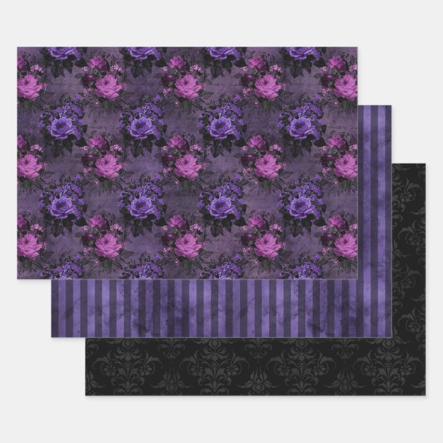 Feuille De Papier Cadeau Gothique Violet Foncé & Sombre  (Lot)