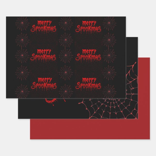 Feuille De Papier Cadeau Gothmas Bold Red Script on Black Goth Christmas (Lot)