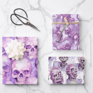 Feuille De Papier Cadeau Goules d'Halloween violet effrayant