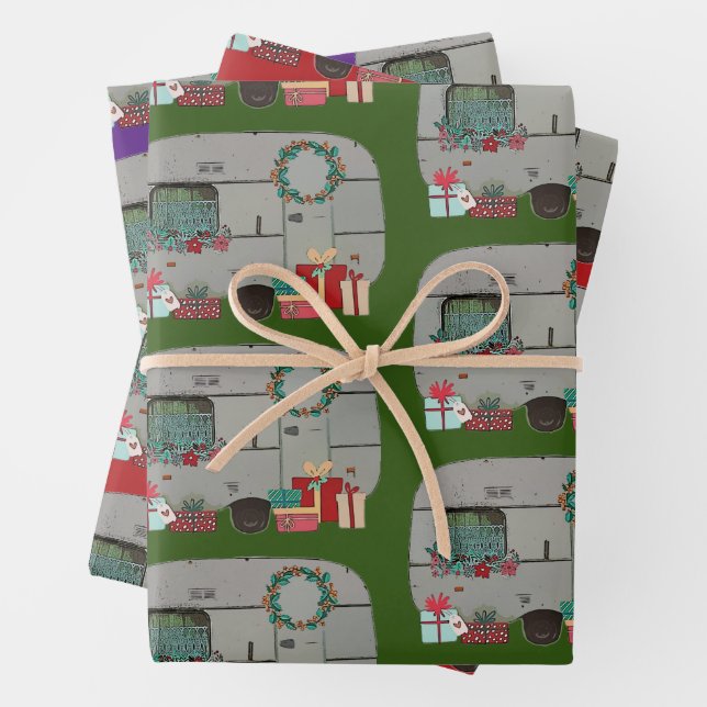 Feuille De Papier Cadeau Gourmande Vintage Caravan Travel Trailer Holiday (En situation)