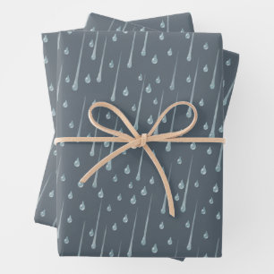 Feuille De Papier Cadeau Gouttes de pluie qui tombent Journée pluvieuse mig