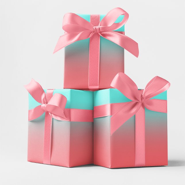 Feuille De Papier Cadeau Gradient moderne d'Aqua et de Corail (Modern Aqua and Coral Gradient Gift Wrap)