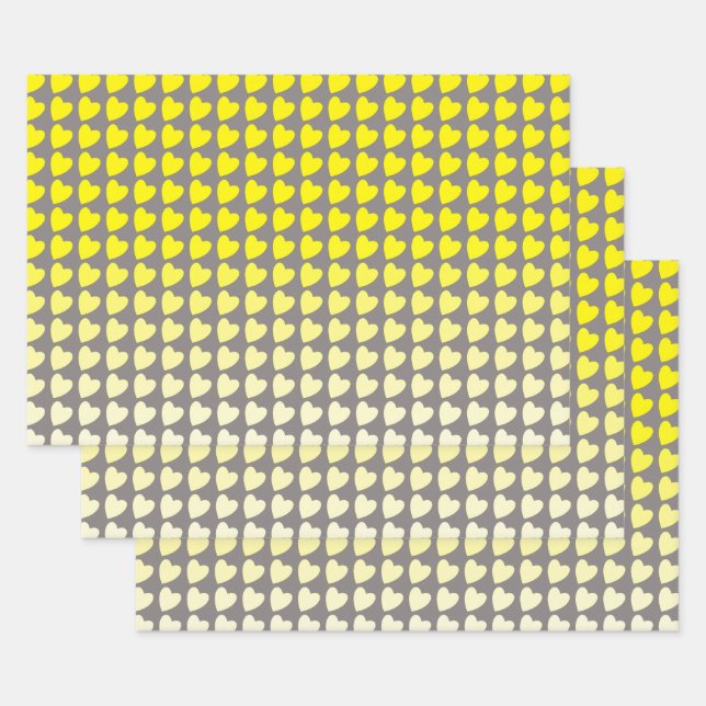 Feuille De Papier Cadeau Gradient Motif du coeur gris jaune tendance (Lot)