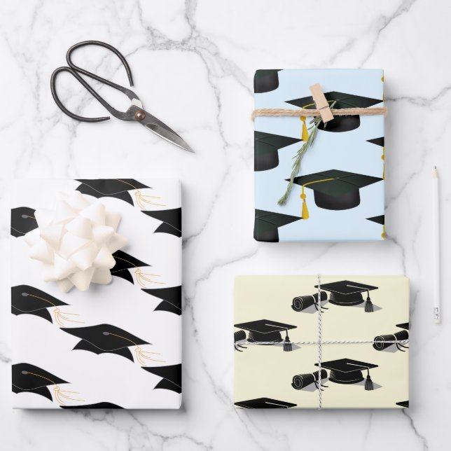 Feuille De Papier Cadeau Graduation Caps Graduation (Recto)