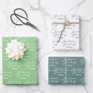 Feuille De Papier Cadeau Graduation Printemps Vert personnalisé Grad