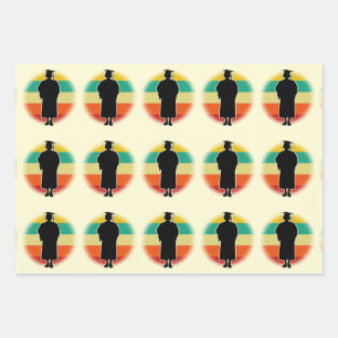 Feuille De Papier Cadeau Graduation Rétro Casquette et femme fille diplômée