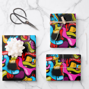 Feuille De Papier Cadeau Graffiti Hip Hop Street Art néon coloré