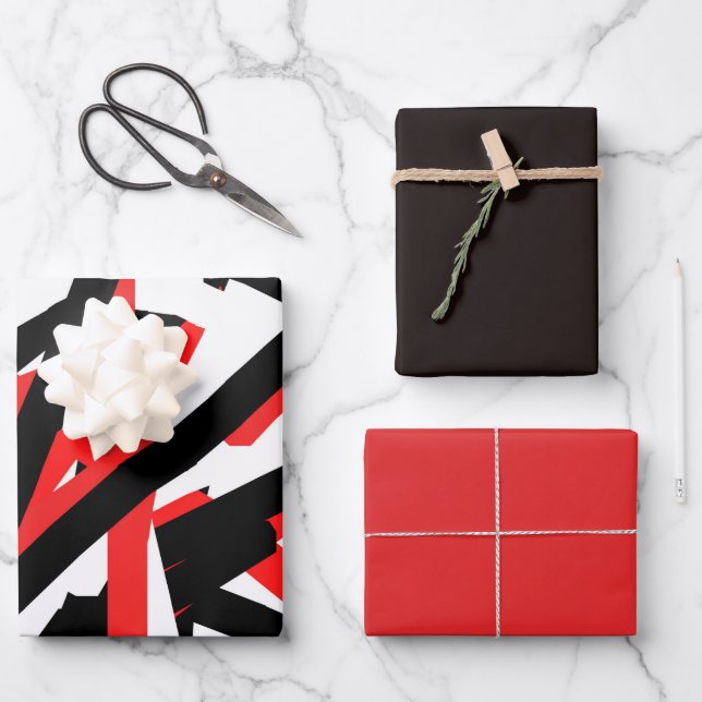 Feuille De Papier Cadeau Graffiti noir, blanc et rouge (Recto)