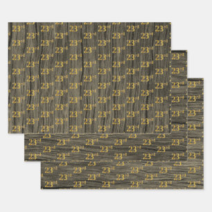 Feuille De Papier Cadeau Grain de bois faux rustique, or faux élégant "23èm