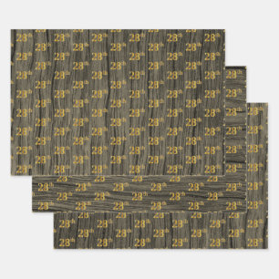 Feuille De Papier Cadeau Grain Rustique Faux Wood, Elégant Faux Gold "28e"
