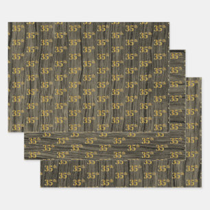 Feuille De Papier Cadeau Grain Rustique Faux Wood, Elégant Faux Gold "35e"