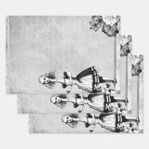 Feuille De Papier Cadeau Grand Alice floral noir et blanc au pays des merve