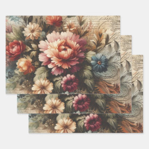 Feuille De Papier Cadeau Grand Meuble Floral Vintage Decoupage