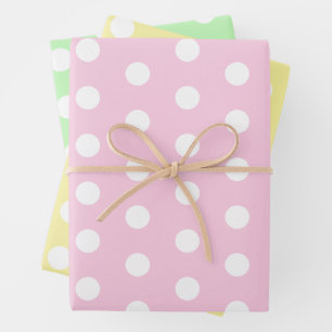 Feuille De Papier Cadeau Grand Pois rose, vert et Motif jaune