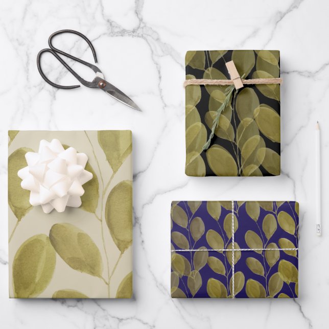 Feuille De Papier Cadeau Grande aquarelle verte (Recto)