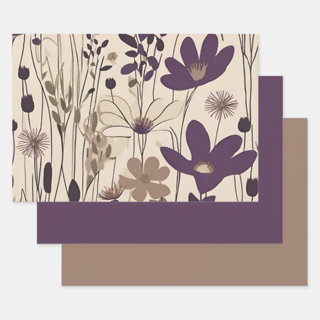 Feuille De Papier Cadeau Grande Fleur d'aubergine violette moderne (Lot)