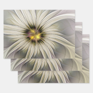 Feuille De Papier Cadeau Grande Fleur d'ivoire, Abstrait Art Fractal Modern