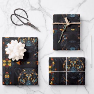 Feuille De Papier Cadeau Grande Mosaïque Vitrail Chat noir
