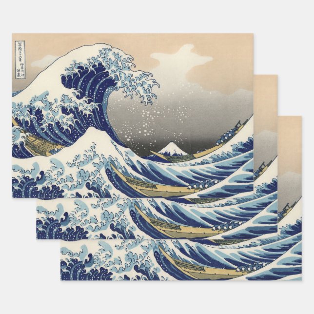 Feuille De Papier Cadeau Grande Vague au large de Kanagawa & Mont Fuji Mer  (Lot)