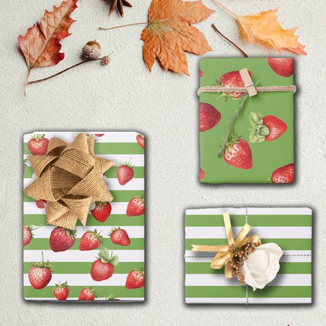 Feuille De Papier Cadeau Grandes fraises de matcha (Créateur téléchargé)