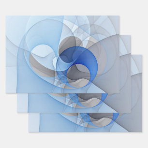 Feuille De Papier Cadeau Graphique d'art fractal gris bleu Abstrait moderne