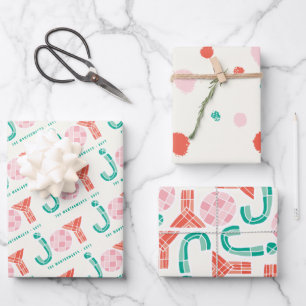 Feuille De Papier Cadeau Gras Chunky Géométrique Joie Colorée Points Modern