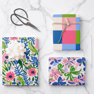 Feuille De Papier Cadeau Gras Floral Carré Bow Motif Maximaliste Coloré