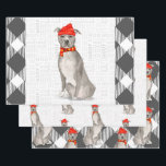 Feuille De Papier Cadeau Gray Pitbull Staffordishire Christmas Chien Plaid<br><div class="desc">Ce chien gris Pitbull, Staffordshire est prêt pour la saison des Fêtes un foulard rayé rouge et un casquette d'hiver, ce qui fait de ce chien un vrai fashionista. Ce mignon chien de Noël est associé à un imprimé plaid dans les tons gris et blanc sur cet ensemble d'enveloppement cadeau...</div>