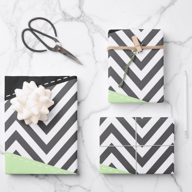 Feuille De Papier Cadeau Gray Zigzag, Gray Chevron, Zigzag Pattern, Mint (Recto)