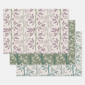 Feuille De Papier Cadeau Green and Mauve Garden Stems Modern Botanical