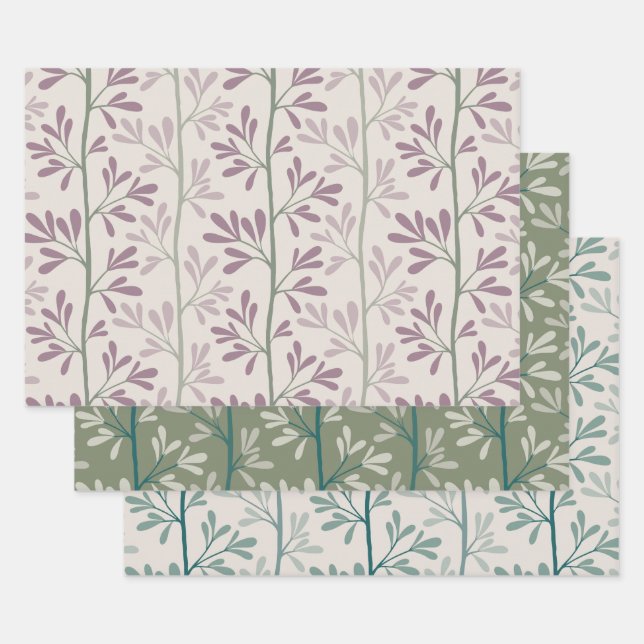 Feuille De Papier Cadeau Green and Mauve Garden Stems Modern Botanical (Lot)