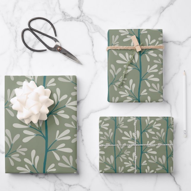Feuille De Papier Cadeau Green and Teal Garden Stems Modern Botanical (Recto)