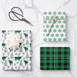 Feuille De Papier Cadeau Green Buffalo Plaid Longhorn Motif
