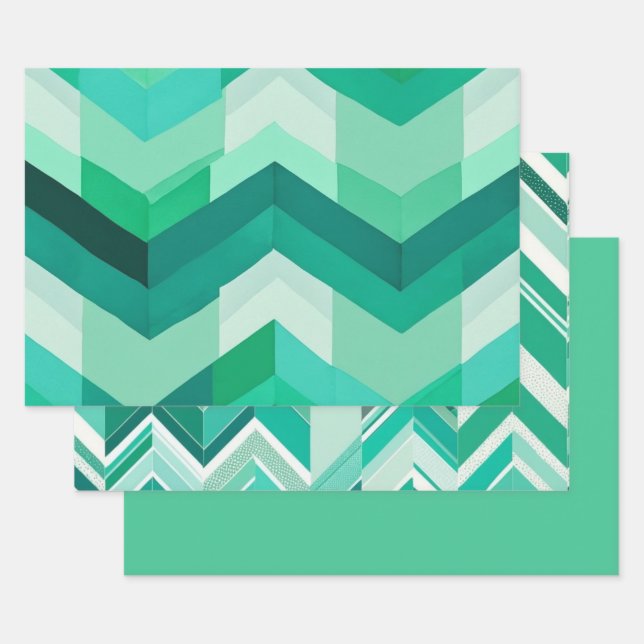 Feuille De Papier Cadeau Green Chevron (Lot)