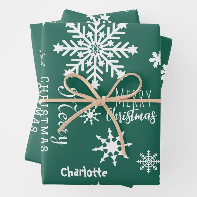 Feuille De Papier Cadeau Green Custom Nom Noël Fête neige (En situation)