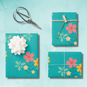 Feuille De Papier Cadeau Green Daisy Bouquet Vintage Motif