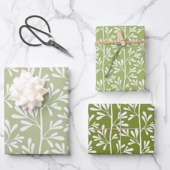 Feuille De Papier Cadeau Green Garden Stems Bright Modern Botanical (Recto)