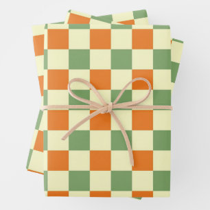 Feuille De Papier Cadeau Green Orange Brown À damiers En vichy Motif