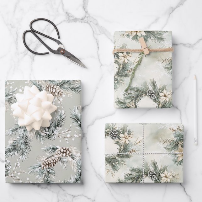 Feuille De Papier Cadeau Green Pine Cones Wreaths Christmas (Recto)