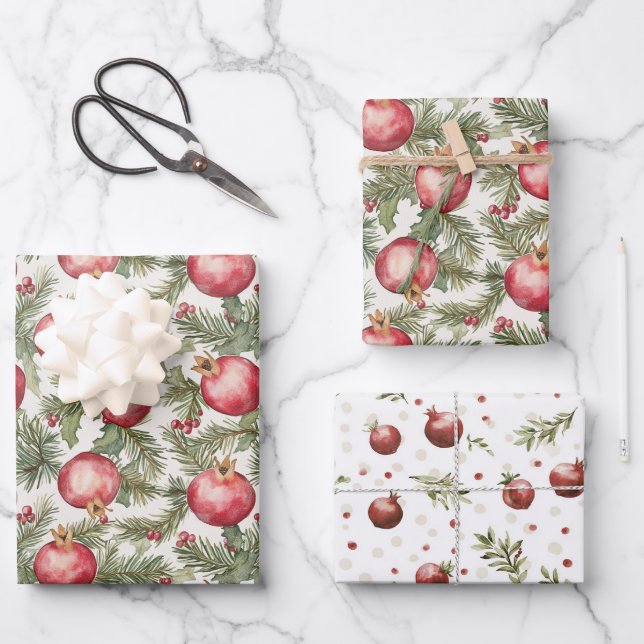 Feuille De Papier Cadeau Grenade de Noël aux Fruits Rouges (Recto)