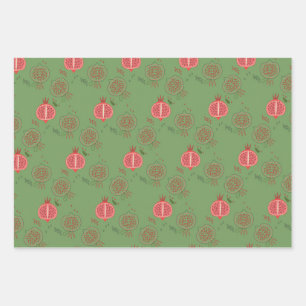 Feuille De Papier Cadeau Grenade rose et verte