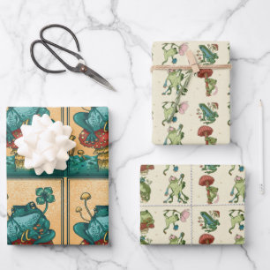 Feuille De Papier Cadeau Grenouille Cottagecore avec champignon