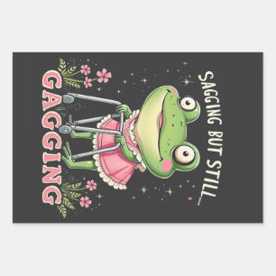 Feuille De Papier Cadeau Grenouille de jour des mères, mais toujours gisant
